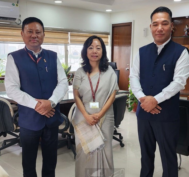 Minister P Paiwang Konyak along with Commissioner & Secretary Y Kikheto Sema IAS and V Hekali Zhimomi, Additional Secretary and Director General NACO Ministry of Health & Family Welfare in Delhi on May 24. (DIPR Photo) 